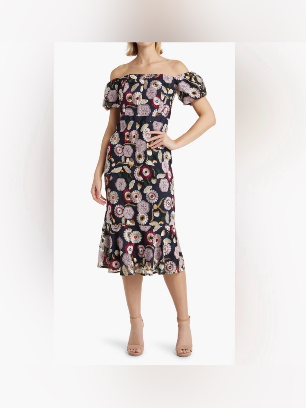 Sam Edelman off the shoulder floral midi dress blush size 14 new